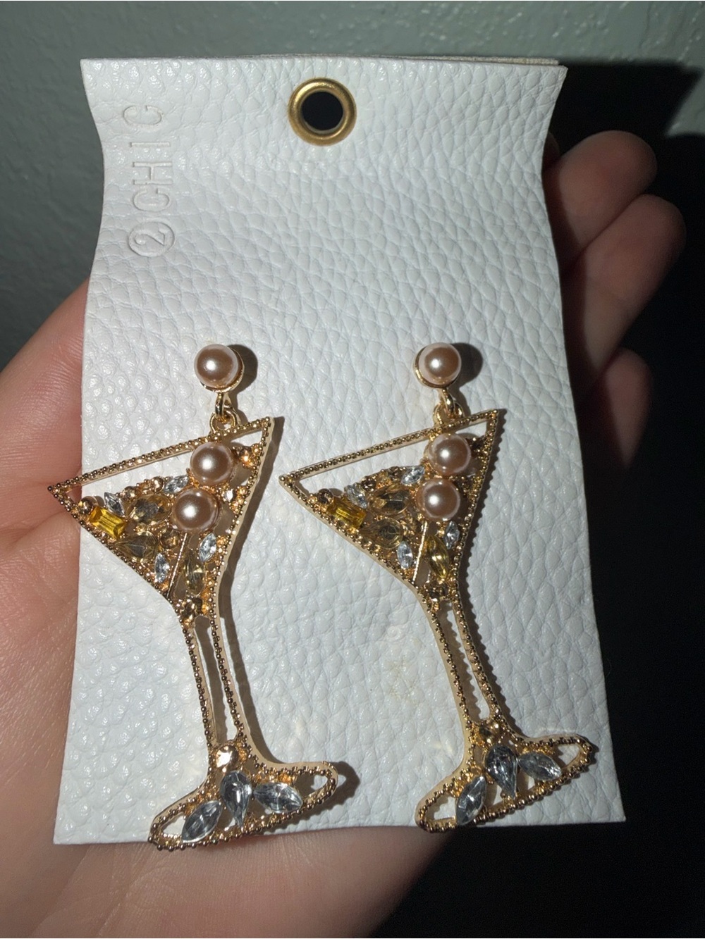 Gold Martini Glass Pearl Drop Earrings - Women Jewelry